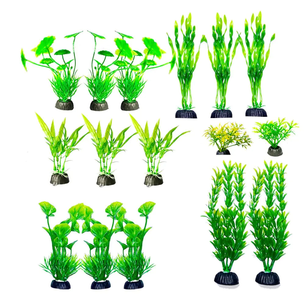 Artificial Green Plastic Plants Aquarium Decor Set